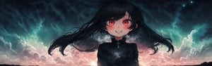 8k resolution, high resolution, masterpiece, intricate details, highly detailed, HD quality, solo, loli, black desert on the background, night, rain, red stars in the sky, scarlet moon, red stars, scarlet cosmos, snowy wasteland, black snow, scarlet lightning, apocalypse, the girl in the share, loli, black hair.long hair.developing hair.formidable aura.the scarlet aura.red eyes.glowing eyes.black coat.black pants.a cheeky smile.a cheeky expression.happy expression,

Focus on the whole body, the whole body in the frame, the body is completely in the frame, the body does not leave the frame, detailed hands, detailed fingers, perfect body, perfect anatomy, wet bodies, rich colors, vibrant colors, detailed eyes, super detailed, extremely beautiful graphics, super detailed skin, best quality, highest quality, high detail, masterpiece, detailed skin, perfect anatomy, perfect body, perfect hands, perfect fingers, complex details, reflective hair, textured hair, best quality,super detailed,complex details, high resolution,USA,JCM2,Captain kirb,jtveemo,ChronoTemp ,EpicArt,Mrploxykun