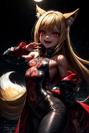 8k resolution, high resolution, masterpiece, intricate details, highly detailed, HD quality, solo, loli, short stature, little girls, only girls, dark background, rain, scarlet moon, crimson moon, moon, moon on the background, 

Red eyes.black sclera.vertical pupil.cat's pupil.glowing eyes.fangs.fox ears.a fox's tail behind his back.claws on the fingers.claw.black claws.small claws.blonde.yellow hair.long hair.straight hair.two ponytails.black scaly coat.black pants.an evil expression.grin.a joyful expression.fighting pose, 

focus on the whole body, the whole body in the frame, the body is completely in the frame, the body does not leave the frame, detailed hands, detailed fingers, perfect body, perfect anatomy, wet bodies, rich colors, vibrant colors, detailed eyes, super detailed, extremely beautiful graphics, super detailed skin, best quality, highest quality, high detail, masterpiece, detailed skin, perfect anatomy, perfect body, perfect hands, perfect fingers, complex details, reflective hair, textured hair, best quality,super detailed,complex details, high resolution,

,jcdDX_soul3142,JCM2,High detailed ,USA,Color magic,AmyRose,Mrploxykun,Sonic,perfecteyes,Artist,AGGA_ST011,AGGA_ST005,rizdraws,fairy_tail_style,Oerlord,illya,hornet,HarryDraws,jtveemo,ChronoTemp ,Star vs. the Forces of Evil ,arcane style,Landidzu,Captain kirb,Saturated colors,Color saturation ,DAGASI