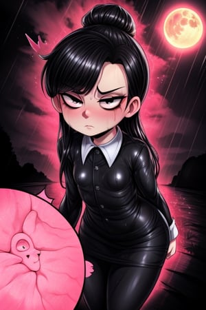 8k resolution, high resolution, masterpiece, intricate details, highly detailed, HD quality, solo, loli, short stature, little girls, only girls, dark background, rain, scarlet moon, crimson moon, moon, moon on the background,

Wednesday Addams.black eyes.black hair.long hair.straight hair.Wednesday Addams clothing.tight clothes.sexy clothes.black jacket.white shirt.black skirt.emotionless expression.a cold expression.relaxed posture.sexy pose,

small breasts, flat breasts, focus on the whole body, the whole body in the frame, the body is completely in the frame, the body does not leave the frame, detailed hands, detailed fingers, perfect body, perfect anatomy, wet bodies, rich colors, vibrant colors, detailed eyes, super detailed, extremely beautiful graphics, super detailed skin, best quality, highest quality, high detail, masterpiece, detailed skin, perfect anatomy, perfect body, perfect hands, perfect fingers, complex details, reflective hair, textured hair, best quality,super detailed,complex details, high resolution,

,USA,haruno sakura,JCM2,Oerlord,High detailed ,weapon,black eyes,chibi,fgo sprite,spy x family style,Star vs. the Forces of Evil ,Mrploxykun,jtveemo,DAGASI,BORN-TO-DIE,Captain kirb,Shadbase ,Artist,Ankha,Animal Crossing,War of the Visions  ,Wednesday Addams  