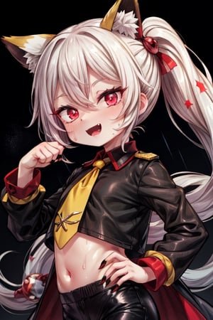 8k resolution, high resolution, masterpiece, intricate details, highly detailed, HD quality, solo, loli, short stature, little girls, only girls, dark background, rain, scarlet moon, crimson moon, moon, moon on the background, 

Red eyes.black sclera.vertical pupil.cat's pupil.glowing eyes.fangs.fox ears.a fox's tail behind his back.claws on the fingers.claw.black claws.small claws.blonde.yellow hair.long hair.straight hair.two ponytails.black scaly coat.black pants.an evil expression.grin.a joyful expression.fighting pose, 

focus on the whole body, the whole body in the frame, the body is completely in the frame, the body does not leave the frame, detailed hands, detailed fingers, perfect body, perfect anatomy, wet bodies, rich colors, vibrant colors, detailed eyes, super detailed, extremely beautiful graphics, super detailed skin, best quality, highest quality, high detail, masterpiece, detailed skin, perfect anatomy, perfect body, perfect hands, perfect fingers, complex details, reflective hair, textured hair, best quality,super detailed,complex details, high resolution,

,jcdDX_soul3142,JCM2,High detailed ,USA,Color magic,AmyRose,Mrploxykun,Sonic,perfecteyes,Artist,AGGA_ST011,AGGA_ST005,rizdraws,fairy_tail_style,Oerlord,illya,hornet,HarryDraws,jtveemo,ChronoTemp ,Star vs. the Forces of Evil ,arcane style,Landidzu,Captain kirb,Saturated colors,Color saturation ,DAGASI