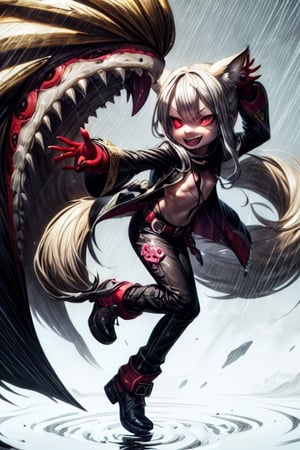 8k resolution, high resolution, masterpiece, intricate details, highly detailed, HD quality, solo, loli, short stature, little girls, only girls, dark background, rain, scarlet moon, crimson moon, moon, moon on the background, 

Red eyes.black sclera.vertical pupil.cat's pupil.glowing eyes.fangs.fox ears.a fox's tail behind his back.claws on the fingers.claw.black claws.small claws.blonde.yellow hair.long hair.straight hair.two ponytails.black scaly coat.black pants.an evil expression.grin.a joyful expression.fighting pose, 

focus on the whole body, the whole body in the frame, the body is completely in the frame, the body does not leave the frame, detailed hands, detailed fingers, perfect body, perfect anatomy, wet bodies, rich colors, vibrant colors, detailed eyes, super detailed, extremely beautiful graphics, super detailed skin, best quality, highest quality, high detail, masterpiece, detailed skin, perfect anatomy, perfect body, perfect hands, perfect fingers, complex details, reflective hair, textured hair, best quality,super detailed,complex details, high resolution,

,jcdDX_soul3142,JCM2,High detailed ,USA,Color magic,AmyRose,Mrploxykun,Sonic,perfecteyes,Artist,AGGA_ST011,AGGA_ST005,rizdraws,fairy_tail_style,Oerlord,illya,hornet,HarryDraws,jtveemo,ChronoTemp ,Star vs. the Forces of Evil ,arcane style,Landidzu,Captain kirb,Saturated colors,Color saturation ,DAGASI