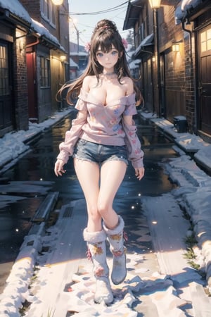 主：(In the alley at night),(((Full body image))),
人：1litte 1kid 7yo gril (Child:1.2),
體：(Beautiful little girly body proportions),(smaller body frame),(Obvious crotch and vaginal shape),
髮：(Long straight hair),
服：(((Off-the-shoulder))),(deep V neckline),(((cleavage))),(Damaged style),
服：(((Low-cut collarless and sleeveless sweater with floral pattern))),(((Sheer sleeveless sweater))),(((deep V low neckline))),(very short denim hot pants),(((snow boots))),