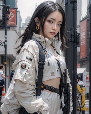 ({glamour|beauty|candid}:1.2) photo of beautiful young woman, middle_parting_hairstyle, wearing {casual|elegant} Urban techwear, techwear jacket with pants and belt straps outfit, (blush:0.5), (goosebumps:0.5), subsurface scattering, iridescent eyes, detailed skin texture, slender_body, small chest, petite, (photorealistic:1.5), masterpiece, remarkable color, ultra-realistic, textured skin, realistic dull skin noise, visible skin detail, skin fuzz, dry skin, upper_body from waist framing, posing for {lewd gravure|casual|fashion} picture, soft bounced lighting, ray tracing, shot {from side|high angle|at eye level}, golden_ratio, ALEXA 65, Fujicolor Pro Film