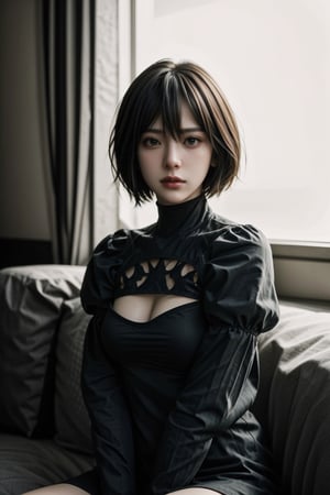 (((beauty)))-moment-of-irresistible-1girl, bishoujo-in-her-20s, stern, unique-messy-hairstyle, realistic-detailed-skin, (((Ultra-HD-photo-same-realistic-quality-details))), remarkable-colors, unique-couples-pov, (((relaxed, supporting-pose))), unique-background, dramatic-rim-lighting, 2b,<lora:659111690174031528:1.0>