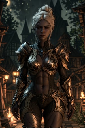 irrresistible-1girl, shameless, mix-of-hair-styles, dangerous-physique, MintharaBG, plated-armor, shoulder-armor, hip-armor, midriff, jewelry, ornamentals, (((molesting-pov))), Enhance, streets, outdoors-at-night, moon-lighting, photo background, Half-timbered Construction,,<lora:659111690174031528:1.0>