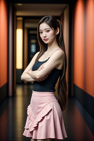 (((beauty)))-moment-of-1girl, bishoujo-in-her-preteens, unique-messy-ponytail, unique-physique, realistic-detailed-skin, (((Ultra-HD-photo-same-realistic-quality-details, casual))), remarkable-colors, high-fashion, long-dress, holding, purse, hair-ornaments, frills, overly-tight-skirt, bodycon, "notice-me-senpai!"-poses, (((relaxed, supporting-pose))), unique-background, dramatic-optimal-rim-lighting, shot-on-digital-cinematic-camera, Hyper Realistic, sullyoonlorashy, Daughter of Dragon God,masterpiece,<lora:659111690174031528:1.0>