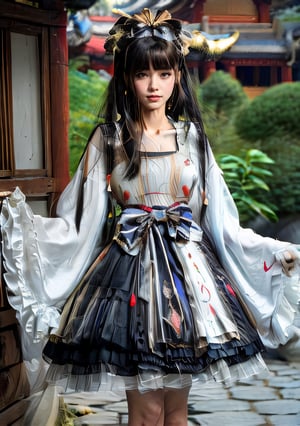 (glamour1.2) photo of a beautiful young woman with a clear collarbone, open_mouth, charging in front of a luxurious asian_village, BREAK wearing hanfu, hanfulolita, (blush, blemishes:0.6), (goosebumps:0.5), subsurface scattering, iridescent eyes, detailed skin texture, hourglass body shape, textured skin, realistic dull skin noise, visible skin detail, skin fuzz, dry skin, petite, photorealistic, remarkable color, (photorealistic, SFW:1.3), (upper body framing:1.3), dramatic lighting, golden_ratio, Fujicolor_Pro_Film,