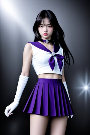 (((notice-me-senpai!))), irresistible-1girl, stern, unique-mix-of-natural-hair-styles, purple-short-hair, natural-skin-tone, unique-physique, (((purple choker, jewelry, sailor senshi uniform, purple skirt, purple sailor collar, white elbow gloves, tiara))), sailor saturn, bodycon, no-virgin-anymore, (((relaxed))), over-intricate-starry-background, optimal-lighting, in-full-view, multi_effects, (((Ultra-HD-photo-same-realistic-quality-details))), remarkable-colors, Color Booster, hermosotwns,,<lora:659111690174031528:1.0>