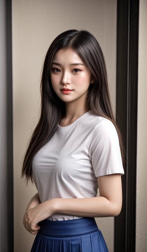 1girl-in-her-20s, shameless-bishoujo, mix-of-natural-hair-styles, unique-physique, no-virgin-anymore, realistic-detailed-skin, (((Ultra-HD-photo-same-realistic-quality-details))), remarkable-colors, Frilled white shirt paired with a pleated metallic long skirt, (((notice-me-senpai!))), (((relaxed))), optimal-lighting, Daughter of Dragon God, fabetwns,<lora:659111690174031528:1.0>