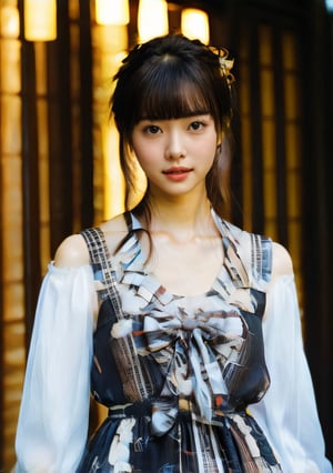 (glamour1.2) photo of a beautiful young woman with a clear collarbone, open_mouth, charging in front of a luxurious asian_village, BREAK wearing hanfu), red&gold, wielding bow&arrow, (blush, blemishes:0.6), (goosebumps:0.5), subsurface scattering, iridescent eyes, detailed skin texture, hourglass body shape, textured skin, realistic dull skin noise, visible skin detail, skin fuzz, dry skin, petite, photorealistic, remarkable color, (photorealistic, SFW:1.3), (upper body framing:1.3), dramatic lighting, golden_ratio, Fujicolor_Pro_Film,