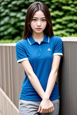 (lifestyle:1.3)-photo-of-1girl, bishoujo-in-her-teens, pouting-lips, (blush:0.5), (goosebumps:0.5), unique-physique, subsurface-scattering, detailed-skin-texture, textured-oiled-skin, realistic-dull-skin-noise, visible-skin-detail, skin-fuzz, (((Ultra-HD-details, Ultra-HD-detailed, Ultra-HD-realistic))), Casual and comfortable outfit with a polo shirt, tailored pants, and loafers, (((daisuki-overload, notice-me-senpai!))), (((relaxed, supporting-pose))), soft-edge-lit, from-bottom, medium-full-body, More Detail, Daughter of Dragon God,<lora:659111690174031528:1.0>