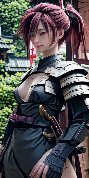 irresistible-1girl, (((physically-realistic, Hyper Realistic))), mix-of-hair-styles, mix-of-natural-blemishes, zelr, (((casual))), Samuraniji, samurai, deep-v-neck, intricate-blue-armor, full-plated-samurai-armor, shoulder-pads, holding-weapon, holding-katana, attack-pose, (((relaxed))), full-body, white background, ((japanese-couryard)), optimal-lighting, shot-on-50mm, remarkable-colors,,<lora:659111690174031528:1.0>