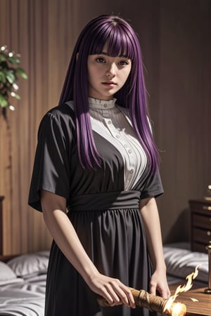 (((magical-pov))), irresistible-1girl, unique-mix-of-natural-hair-styles, purple-hair, blunt-bangs, unique-physique, fern-frieren, black-robes-over-white-shirt, long-dress, bodycon, no-virgin-anymore, (((relaxed))), holding-staff, casting-spell, over-intricate-background, soft-natural-lighting, in-full-view, (((Ultra-HD-photo-same-realistic-quality-details))), remarkable-colors,,<lora:659111690174031528:1.0>