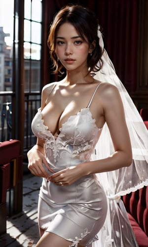 (glamour1.3) photo of a beautiful young expressive woman with messy_bobcut, BREAK wearing seethrough_wedding_dress, evening gloves, BREAK (blush, blemishes:0.6), (goosebumps:0.5), subsurface scattering, detailed skin texture, absolute_cleavage, hourglass body shape, textured skin, realistic dull skin noise, visible skin detail, skin fuzz, glossy skin, remarkable color, better_hands, (photorealistic, realistic:1.3), (cowboy_shot:1.3), from below, natural_lighting, rule_of_thirds, Fujicolor_Pro_Film,