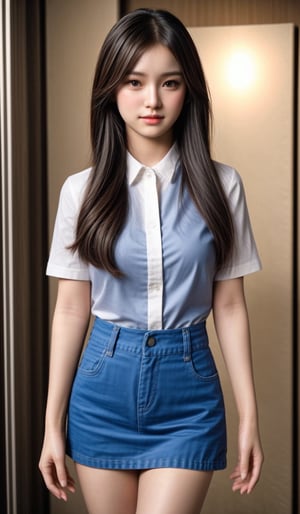 1girl-in-her-20s, shameless-bishoujo, mix-of-natural-hair-styles, unique-physique, no-virgin-anymore, realistic-detailed-skin, (((Ultra-HD-photo-same-realistic-quality-details))), remarkable-colors, Frilled white shirt paired with a pleated metallic long skirt, (((notice-me-senpai!))), (((relaxed))), optimal-lighting, Daughter of Dragon God, fabetwns,<lora:659111690174031528:1.0>