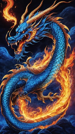 High Quality, Lossless, Clean, Raw, High Quality, Lossless, Clean, Raw, HD, Strange Dragón, 
Multires noise a dragon, flame, open mouth, chinese dragon, horns, teeth, no humans, fangs fire, sharp teeth, claws, dragon scales, eastern dragon, breathing fire ,Strange Dragón, blue flames, in sky, realistic 