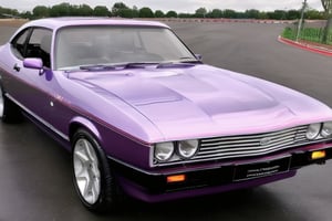 (masterpiece, best quality:1.3) 2.8icapri, purple, racetrack, evening, pepperpot alloy wheels, glass sunroof, leather interior,