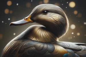 (d4m4scus style:1.3) cute mallard duck, Golden ratio, full bodyesbian, Dramatic lighting, Cinematic, Portrait, Fine details, focus on raw textures highlighting beautiful detailing, tactile quality emphasized, dynamic interplay between light and shadow enhancing form, digital painting, ultra fine, highly detailed.