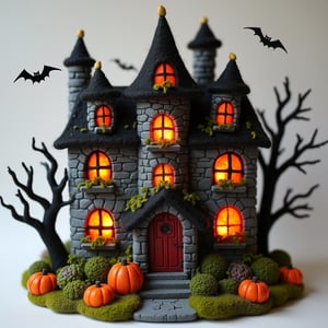 a 3d needle felted image of The House of Frankenstein, Scary, Horror, Halloween