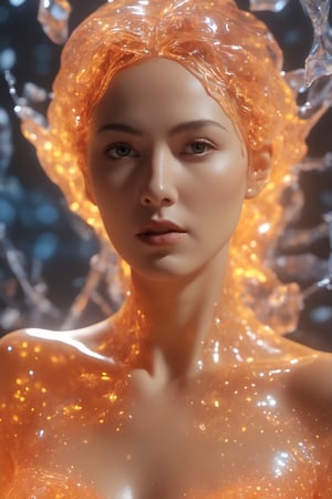 the frozen human body, full body, nature, subsurface scattering, transparent, translucent skin, glow, bloom, Bioluminescent liquid,3d style,cyborg style,Movie Still,Leonardo Style, warm color, vibrant, volumetric light, naked, nudity, hard nippels,xxmix_girl,Monica Bellucci