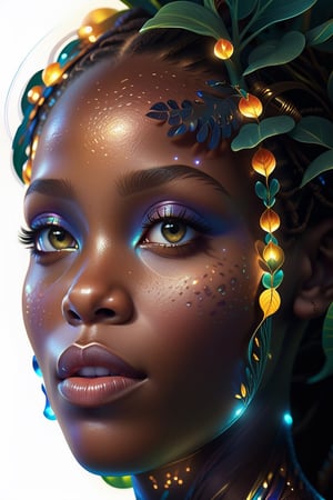 Best quality, high-res, An African woman's mind is ignited with a brilliant spark of inspiration, the light of inner living radiating to the world, a globe in the background and leaves in the foreground, rendered in a stylistic and detailed illustration, prismatic, neuron art, illuminated, photorealistic
Cinematic results,  intricate ultra detailed portrait picture of a mulatto woman-axolotl hybrid with glowing fractal scales, work of beauty and complexity, 8kUHD, banana leaves background ,ColorART