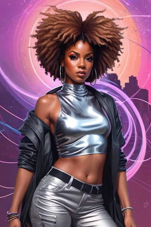 Concept painting in the styles of james bullough,WLOP and trending artgerm  reimagine Afropunk as Afrofuturism