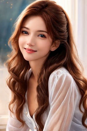 masterpiece,  best quality,  photorealistic,  raw photo,  1girl,  long hair,  medium breast,  collared blouse,  light smile,  detailed skin,  pore,  low key
