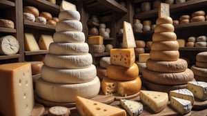 Cheese, lots of cheese, cheese tower, cheese house ,dynamic angle