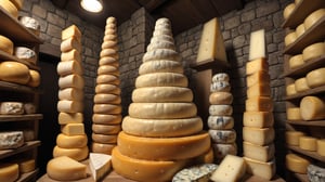 Cheese, lots of cheese, cheese tower, cheese house ,dynamic angle