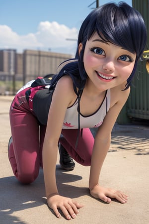 masterpiece, best quality, highres, hmmr1, loli, lolicon, full_body, flat chest, early children, 8_years_old, bratty, toned_body, glossy_full_lips, smile, marinette, 