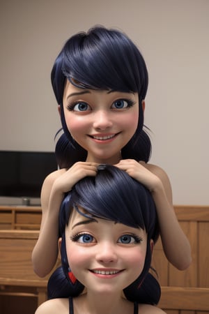 masterpiece, best quality, highres, hmmr1, loli, lolicon, standig, flat chest, early children, 8_years_old, bratty, toned_body, glossy_full_lips, , smile, marinette, 