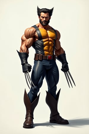 an exquisite picture of a legendary Hugh Jackman as Wolverine, full body, which stands upright towering. hyper realistic, oil painting, isolated in the center of a bright smooth canvas with no background, sharp, crisp, airbrushed, 32k high definition, UHD, masterpiece.
