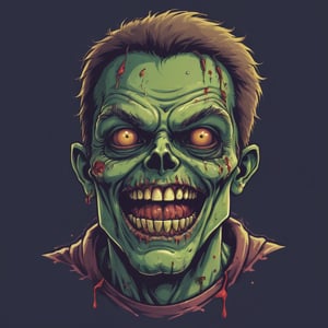 Excellence masterpice T-shirt design illustration of of a zombie smiling, sharper, clean lines, outline, muted colors, tshirt design