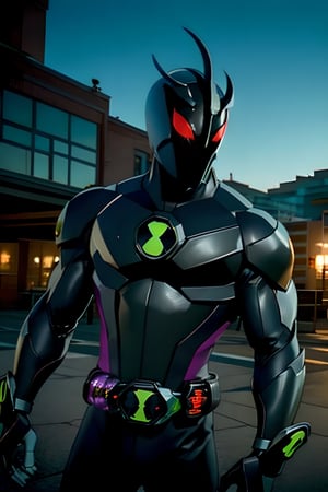 (8K, raw, professional, high quality), (realistic, photorealistic: 1.2), perfect anatomy, (face in greater detail: 1.2), front lighting, a dark shadow threatened the city. Kamen Rider Exword, Alien X, Burning with a Righteous Heart, Follow the Minions of Darkness Defeat. The battle breaks out, the last enemy appears. Join forces in the special move Evolt Lunado, Kamen Rider defeats the Lord of Darkness, punch, Alien