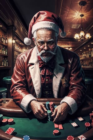 rodeo santa in a cowboy bar playing poker,fantasy00d