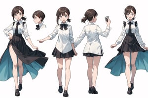 multiple views, Model sheet, masterpiece, best quality, looking at viewer, sugimori ken \(style\), {big milkers} (full body), 1girl,  {{{ 
solo, Kobeni , white shirt  (scared:0.6), tears, black tie, takeda hiromitsu style, white sleeveless shirt, black formal mini skirt  }}}, semi-nude, mom and daughter, 1girl, {White background} <<big milkers>> SMAce, masterpiece, best quality, , masterpiece, {{illustration}}, {best quality}, {{hi res}},