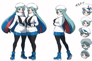 multiple views, Model sheet, masterpiece, best quality, looking at viewer, sugimori ken \(style\), {big milkers} (full body), 1girl,  {{{ pokemonmelony, blue eyes, eyelashes, long hair, multicolored hair, highlighted hair, gray hair, (large breasts:1.2), open mouth, smile, BREAK earrings, gloves, hat, jewelry, long sleeves, pantyhose, pantyhose under the shorts, scarf, shorts, single glove, snowflakes, sweater, white hat, white scarf, white sweater,  }}}, semi-nude, mom and daughter, 1girl, {White background} <<big milkers>> SMAce, masterpiece, best quality, , masterpiece, {{illustration}}, {best quality}, {{hi res}},tashigi,glasses,AGE REGRESSION,kinomoto sakura,Cardcaptor_Sakura,Bianca