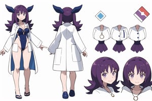 multiple views, Model sheet, masterpiece, best quality, looking at viewer, sugimori ken \(style\), {big milkers} (full body), 1girl,  {{{masterpiece, best quality, profivy-nvwls-v1, profivy, purple hair, labcoat, necklace, looking at viewer, large breasts, smile, one-piece swimsuit }}}, semi-nude, mom and daughter, 1girl, {White background} <<big milkers>> SMAce, masterpiece, best quality, , masterpiece, {{illustration}}, {best quality}, {{hi res}},Kanna Kamui 



,profIvy