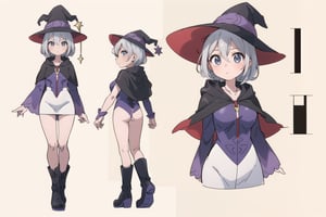 multiple views, Model sheet, masterpiece, best quality, looking at viewer, sugimori ken \(style\), {big milkers} {{{full body}}}, (highres:1.1), (highly detailed face and eyes:1.3), 1girl, {{{ full body, 1 girl, Girl, witch, ragged cape, purple witch costume, tunic, clothing patches, boots, wizard hat, silver necklace, skull pendant, back view, }}}, semi-nude, mom and daughter, 1girl, {White background} <<big milkers>> SMAce, perfect hands, thick thighs {{illustration}}, {best quality}, {{hi res}}, <<big milkers>>,shigure kosaka,UltiOP,Perona