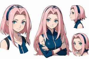 multiple views, Model sheet, masterpiece, best quality, looking at viewer, sugimori ken \(style\), {big milkers} (full body), 1girl,  {{{ masterpiece, best quality, 1girl,haruno sakura, pink hair, long hair, green eyes, forehead protector, smile,  }}}, semi-nude, mom and daughter, 1girl, {White background} <<big milkers>> SMAce, masterpiece, best quality, , masterpiece, {{illustration}}, {best quality}, {{hi res}},Carina,iris_megamanx,tron_bonne_megamanl,hmskuld,haruno sakura