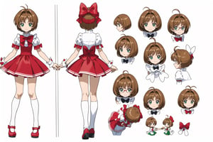 multiple views, Model sheet, masterpiece, best quality, looking at viewer, sugimori ken \(style\), {big milkers} (full body), 1girl,  {{{  Cardcaptor_Sakura, skirt_lift, red_dress }}}, semi-nude, mom and daughter, 1girl, {White background} <<big milkers>> SMAce, masterpiece, best quality, , masterpiece, {{illustration}}, {best quality}, {{hi res}},tashigi,glasses,AGE REGRESSION,kinomoto sakura,Cardcaptor_Sakura