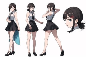 multiple views, Model sheet, masterpiece, best quality, looking at viewer, sugimori ken \(style\), {big milkers} (full body), 1girl,  {{{ 
solo, Kobeni , white shirt  (scared:0.6), tears, black tie, takeda hiromitsu style, white sleeveless shirt, bare arms, exposed arms, black formal mini skirt  }}}, semi-nude, mom and daughter, 1girl, {White background} <<big milkers>> SMAce, masterpiece, best quality, masterpiece, {{illustration}}, {best quality}, {{hi res}},
