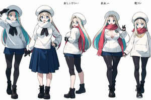 multiple views, Model sheet, masterpiece, best quality, looking at viewer, sugimori ken \(style\), {big milkers} (full body), 1girl,  {{{ pokemonmelony, blue eyes, eyelashes, long hair, multicolored hair, highlighted hair, gray hair, (large breasts:1.2), open mouth, smile, BREAK earrings, gloves, hat, jewelry, long sleeves, pantyhose, pantyhose under the shorts, scarf, shorts, single glove, snowflakes, sweater, white hat, white scarf, white sweater,  }}}, semi-nude, mom and daughter, 1girl, {White background} <<big milkers>> SMAce, masterpiece, best quality, , masterpiece, {{illustration}}, {best quality}, {{hi res}},tashigi,glasses,AGE REGRESSION,kinomoto sakura,Cardcaptor_Sakura,Bianca