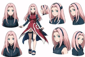 multiple views, Model sheet, masterpiece, best quality, looking at viewer, sugimori ken \(style\), {big milkers} (full body), 1girl,  {{{ masterpiece, best quality, 1girl,haruno sakura, pink hair, long hair, green eyes, forehead protector, smile,  }}}, semi-nude, mom and daughter, 1girl, {White background} <<big milkers>> SMAce, masterpiece, best quality, , masterpiece, {{illustration}}, {best quality}, {{hi res}},Carina,iris_megamanx,tron_bonne_megamanl,hmskuld,haruno sakura