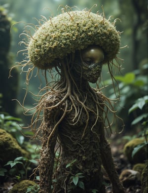 An alien humanoid, mycelium root structure