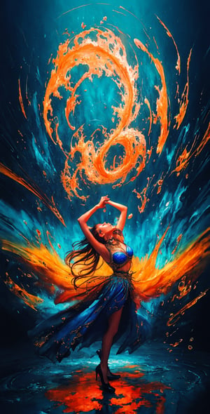 Colorful beautiful woman dancing in the center of Storm, Black ink flow, 8k resolution photorealistic masterpiece, intricately detailed fluid gouache painting, calligraphy acrylic, watercolor art, professional photography, natural lighting, volumetric lighting maximalist photoillustration, by marton bobzert, 8k resolution concept art intricately detailed, complex, elegant, expansive, fantastical, fractal background