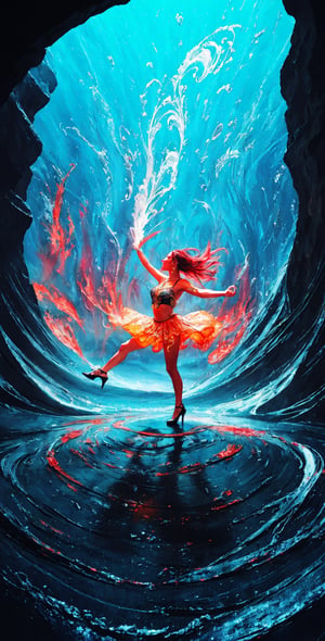 Colorful beautiful woman dancing in the center of Storm, Black ink flow, 8k resolution photorealistic masterpiece, intricately detailed fluid gouache painting, calligraphy acrylic, watercolor art, professional photography, natural lighting, volumetric lighting maximalist photoillustration, by marton bobzert, 8k resolution concept art intricately detailed, complex, elegant, expansive, fantastical, fractal background