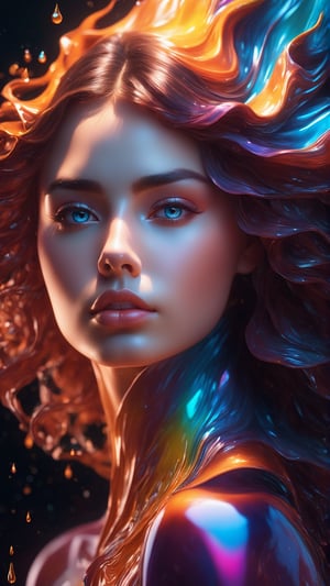 ultra detailed artistic abstract photography of liquid lust, detailed captivating eyes on molten statue, asymmetrical, gooey liquid hair, color exploding lips, highly refractive skin, Digital painting, colorful, volumetric lighting, 8k, by Cyril Rolando, by artgerm, Trending on Artstation, 16k resolution, 300 dpi, 600 dpi, 4k, Contest winner, High definition, detailed, realistic, 8k uhd, high quality,  subsurface scattering, translucent skin, glow, bloom, Bioluminescent liquid, vibrant,Leonardo Style