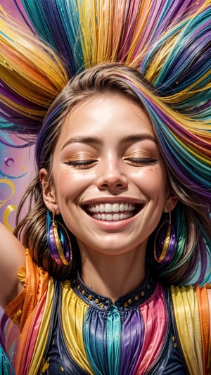 Abstract photo, upper body photo of 24 years old Victoria, abstract expressionism style, a happy woman surrounded by vibrant, swirling colors, radiant smile, eyes filled with joy and laughter, eyes closed, emotions splashed across the canvas, a burst of positivity and happiness, ,High detailed, Saturated colors,High detailed 