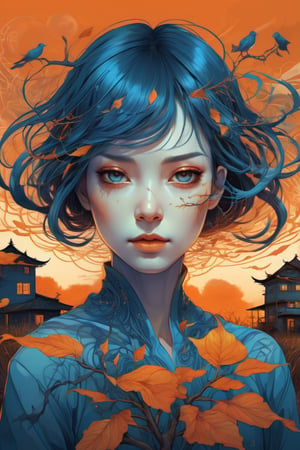 a colorful digital artwork of a woman's head and branches, in the style of haunting houses, graceful surrealism, depictions of urban life, dark sky-blue and orange, portraitures with hidden meanings, caricature-like illustrations, metropolis meets nature --ar --s 750 --niji 5 cat with a kung fuu stance in a field with sunsetin background infographic with illustrations,psychedelic, by victo ngai, kilian eng rainbow colours, dynamic lighting, digital art, winning award masterpiece, fantastically beautiful, illustration, aesthetically style of Stephan Martiniere, beksinski , trending on artstation, art by greg rutkowski, 8 k